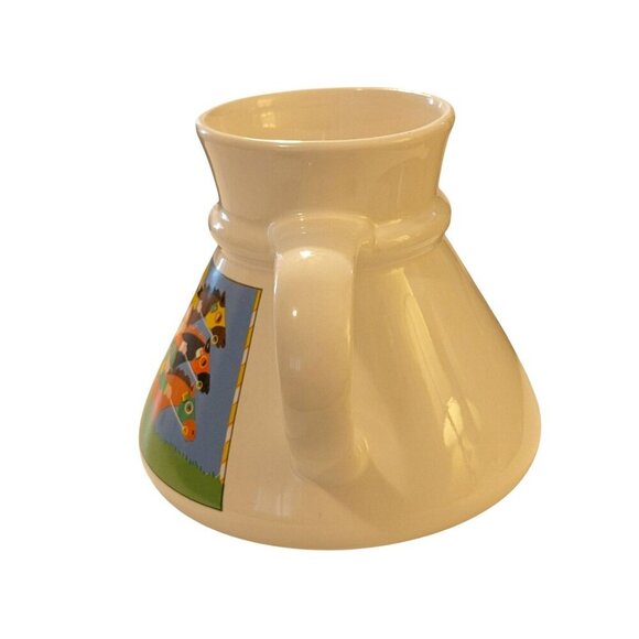 Vintage Otagiri Japan No Spill Mug Wide Bottom Horse Racing Horses Equestrian - Picture 3 of 6